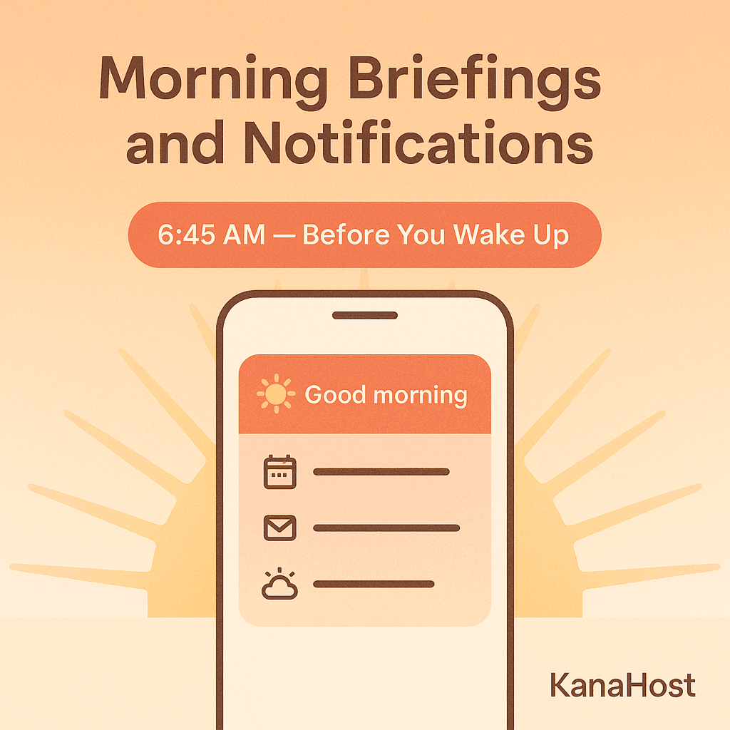 KanaHost morning briefings deliver your daily schedule, email highlights, and priorities before you wake up